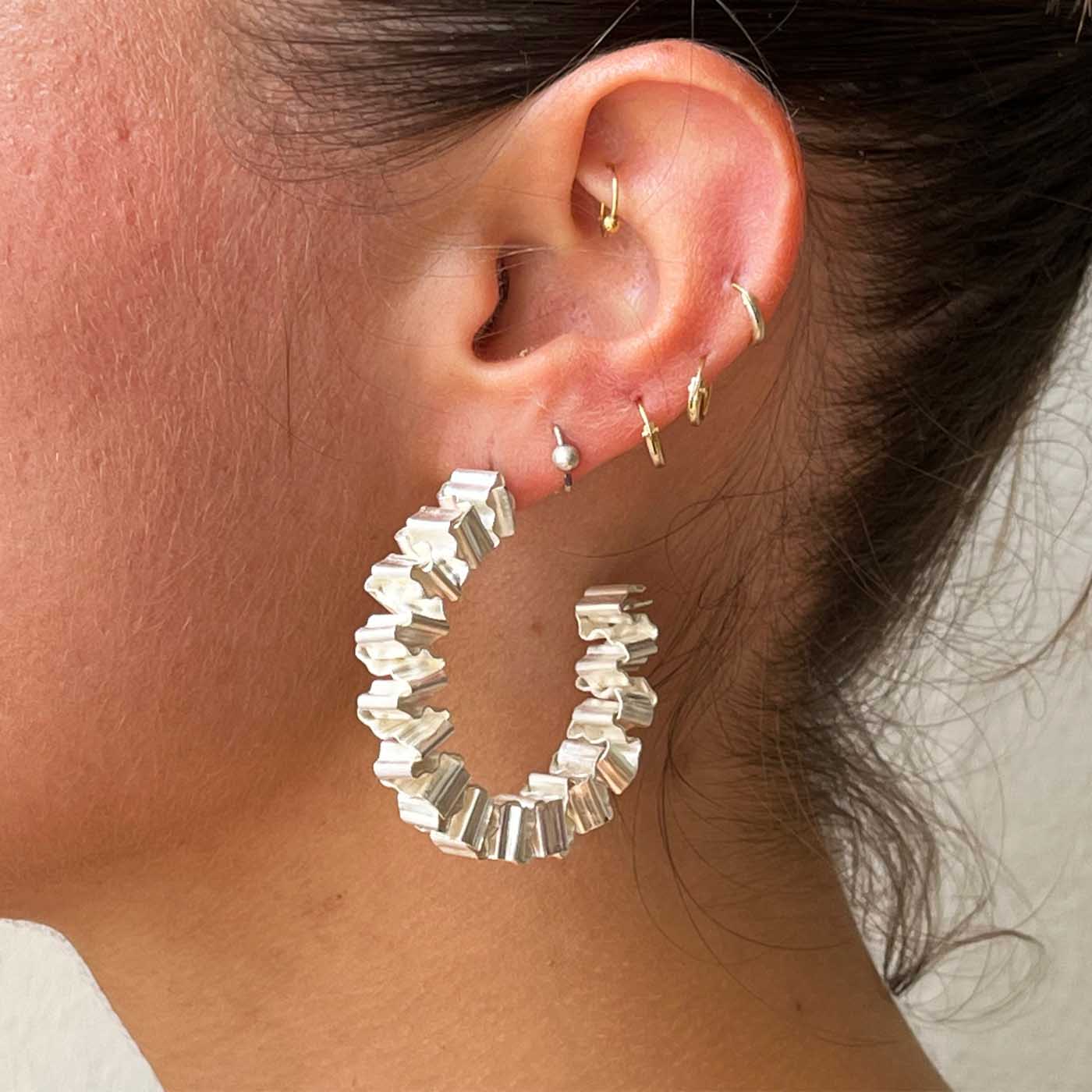 XYZ Hoop Earrings in Hand-Folding Britannia Silver
